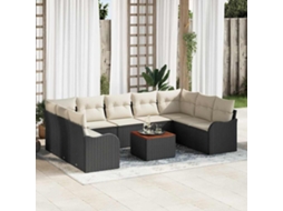 Vidaxl Conjunto De Sofá De Jardim Com Almofada 10 Pcs Preto Vime Pe
