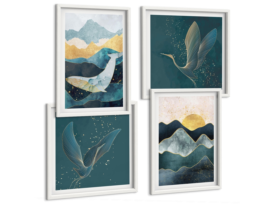 Galeria De Pinturas Murais Vistas Urbanas Da Grécia, Canadá E Austrália Moldura Branca Quadros Para A Sala De Estar Espelharte (conjunto De 4 Imagens)