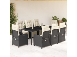 9 Pcs Conjunto De Jantar P/ Jardim C/ Almofadões Vime Pe Preto Dkd Home Decor