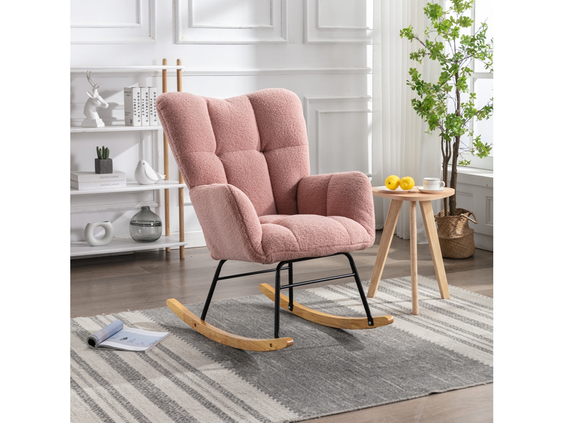 Cadeira Balanço Teddy Capitonê Rosa Sala Estar Quarto VELTRIX