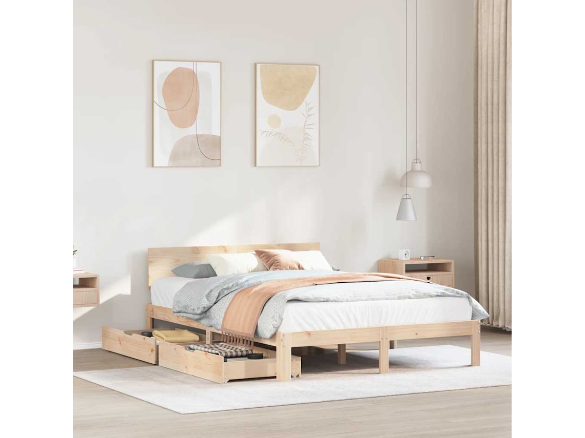 Estrutura De Cama C/ Gavetas 160x200 Cm Madeira De Pinho Maciça