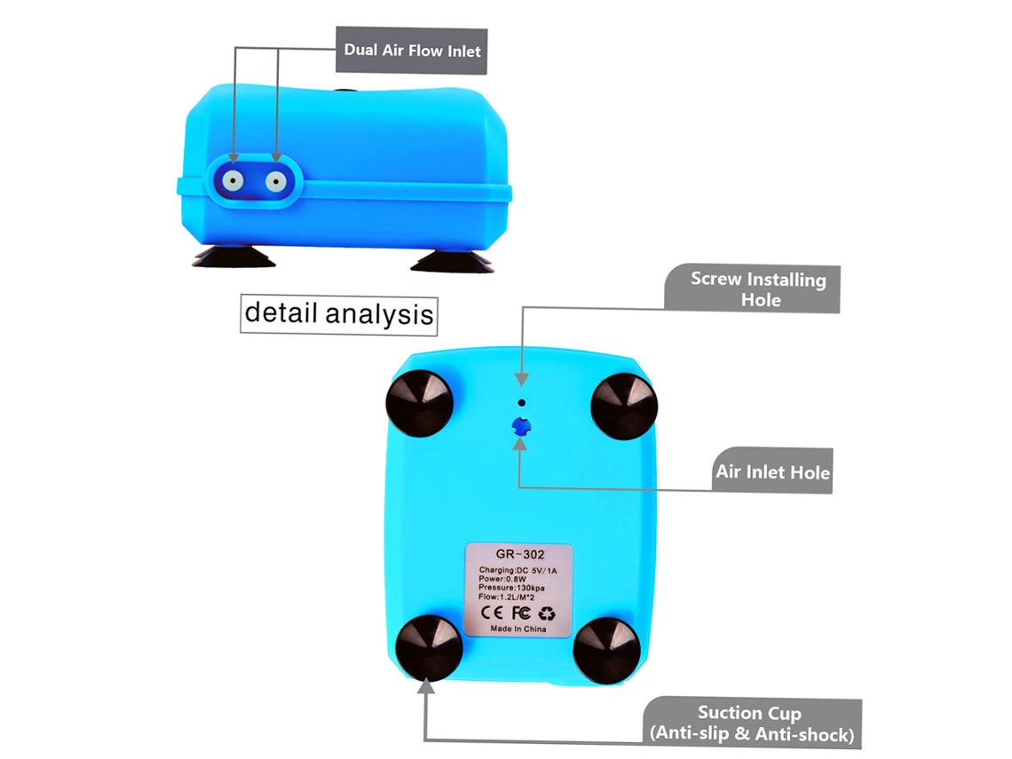 Bomba de Ar Solar 3.5w para Aquário Tanque Peixe Lagoa com Bateria Recarregável 2.4l/min