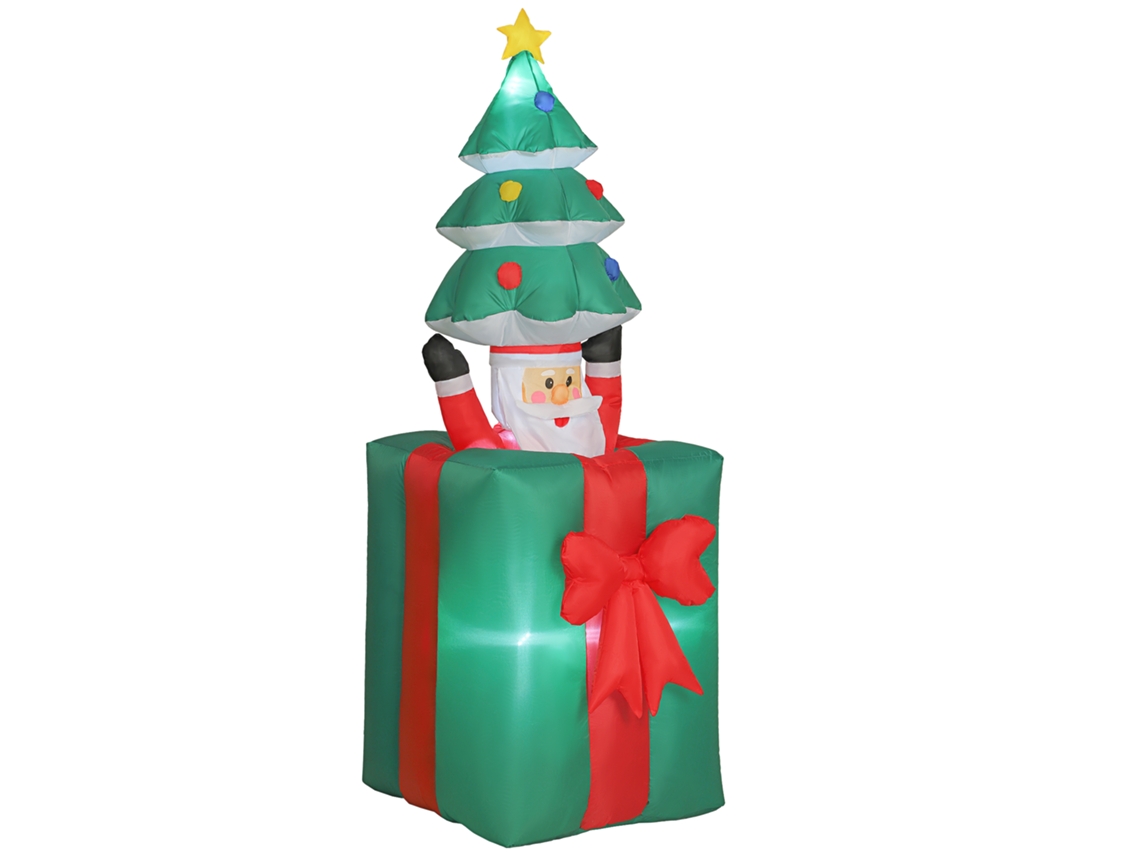 Decoração inflável de Natal com luzes LED, poliéster, interno e externo, vermelho e verde S/MARCA