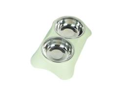 Tigela Dupla para Cães, Antiderrapante e À Prova de Derramamento, em Aço Inoxidável, com 1 Colher para Ração, Verde AQUAFORGE