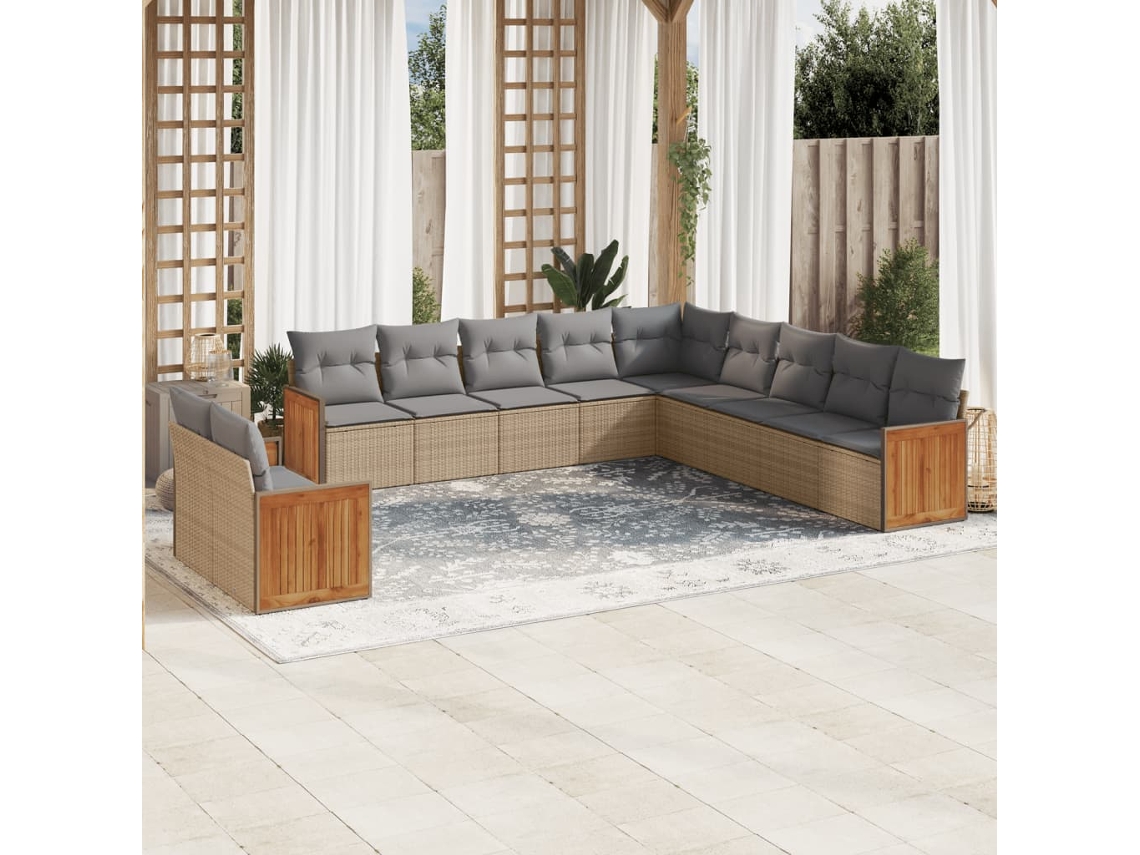 Vidaxl 11 Pcs Conjunto Sofás de Jardim C/ Almofadões Vime Pe Bege