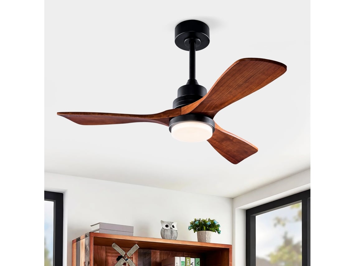 Ventilador De Teto 42 Polegadas Com Luz, Motor Dc De Baixo Consumo, Comando E Seis Velocidades Reversíveis