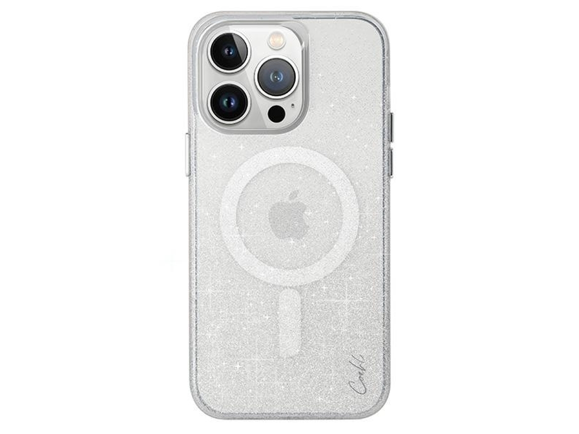 Capa Cintilante para iPhone 15 Pro UNIQ Pele Sintética Magnética Prateado