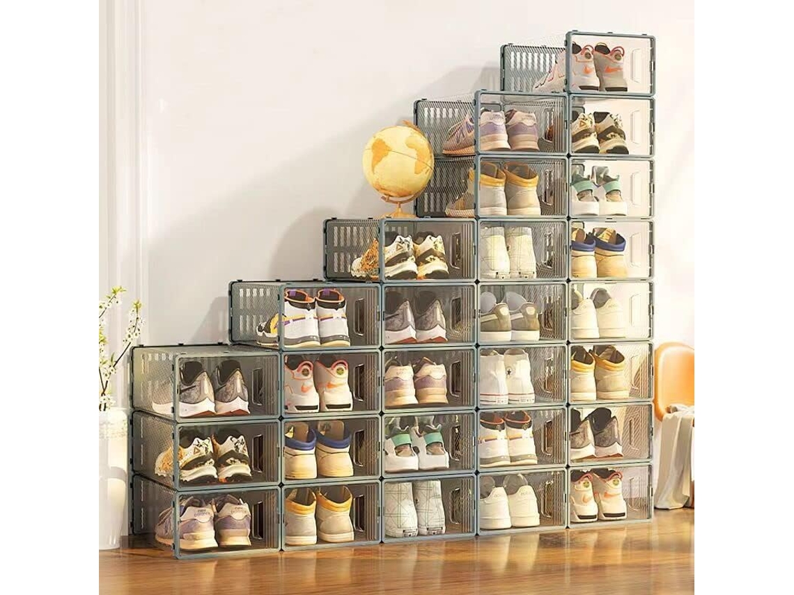 Conjunto De 6 Sapateiras Empilháveis De Plástico Abs Transparente Para Sapatos, Sapateira, Sapateira