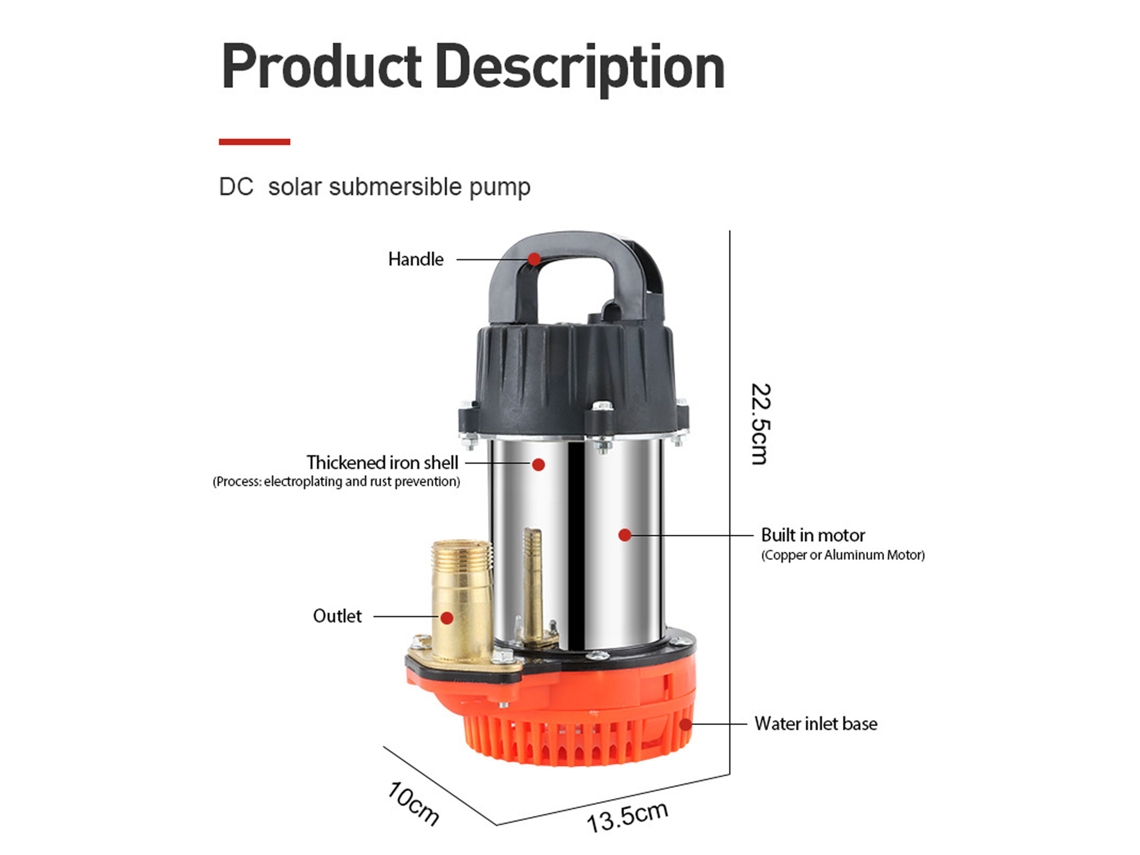 Bomba Submersível Dc Laxiscreed 180w Para Elevado Caudal E Altura De 8 Metros