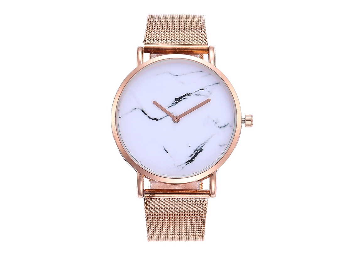 Relógio de Quartzo Feminino Estilo Simples com Pulseira de Malha e Dial em Padrão de Mármore 3