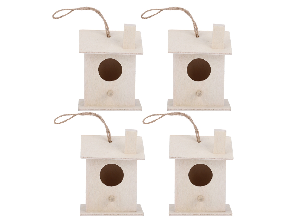 4pcs Casa de Pássaros de Madeira Suspensa | S/MARCA