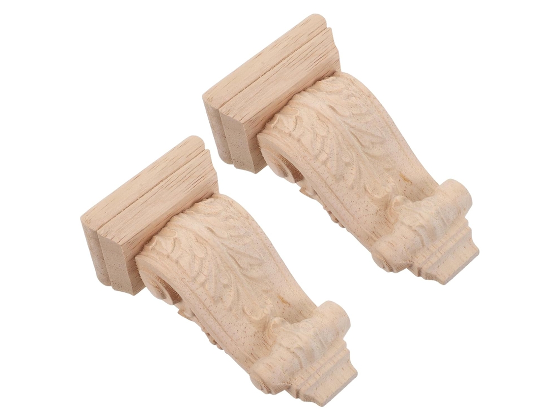 Conjunto de 2 Arandelas Decorativas de Parede em Madeira Maciça Entalhada, Estilo Europeu, 6x11x4 Cm. SFUSHOS