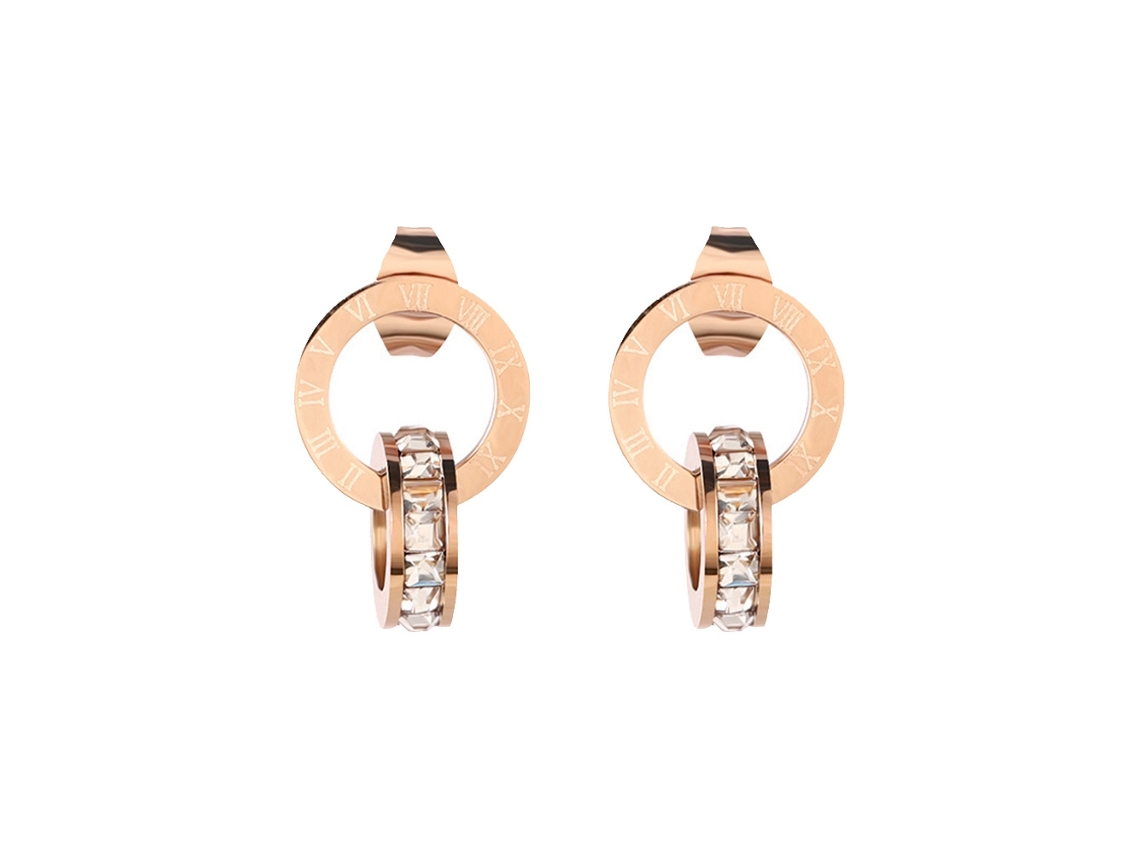 Brinco Stud Strass Nó Duplo Números Romanos