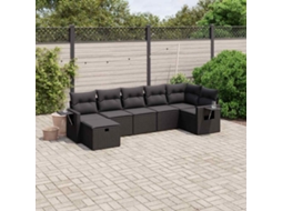Vidaxl 7 Pcs Conjunto De Sofás P/ Jardim C/ Almofadões Vime Pe Preto