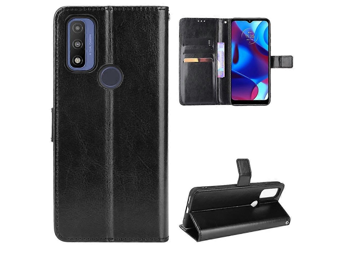 Capa De Couro Horizontal Com Textura Crazy Horse Para Motorola Moto G Pure, Com Suporte, Compartimentos Para Cartões E Cordão.