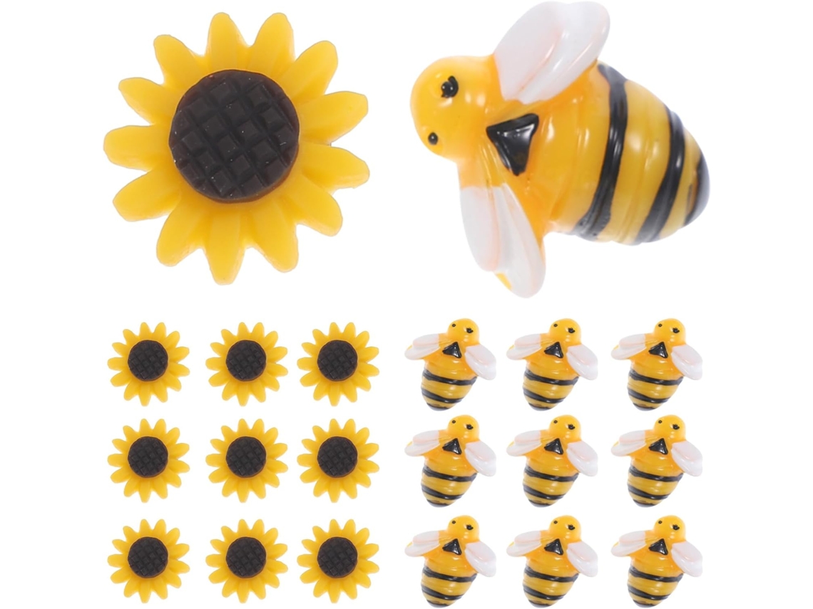 Tachinhas Decorativas, 30 Unidades, Com Desenho Girassol E Abelha, Em Resina E Aço, Ideais Para Decorar Quadros De