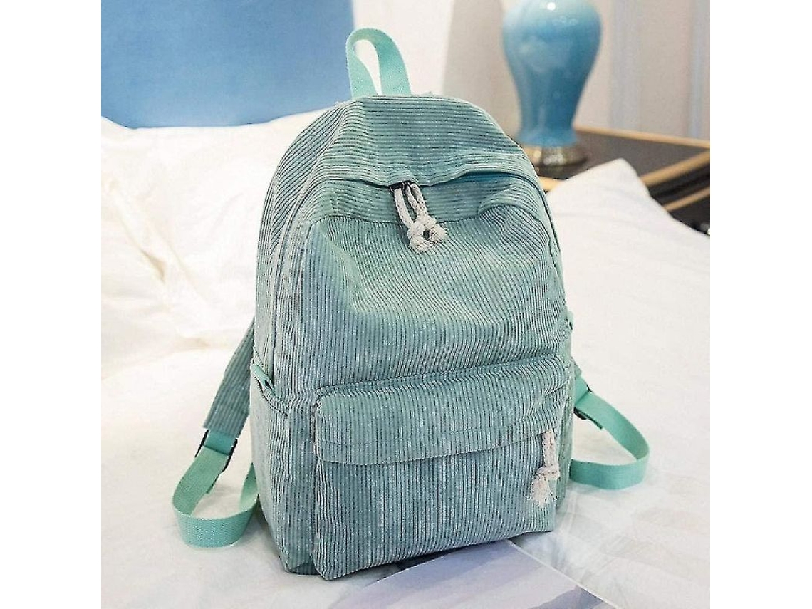 Mochila escolar de veludo cotelê para adolescentes e jovens, com estampa listrada e zíper duplo | S/BRAND
