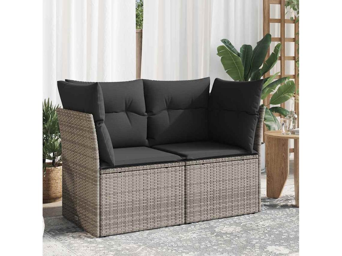Vidaxl Sofá De Jardim De 2 Lugares Com Almofadões Vime Pe Cinzento