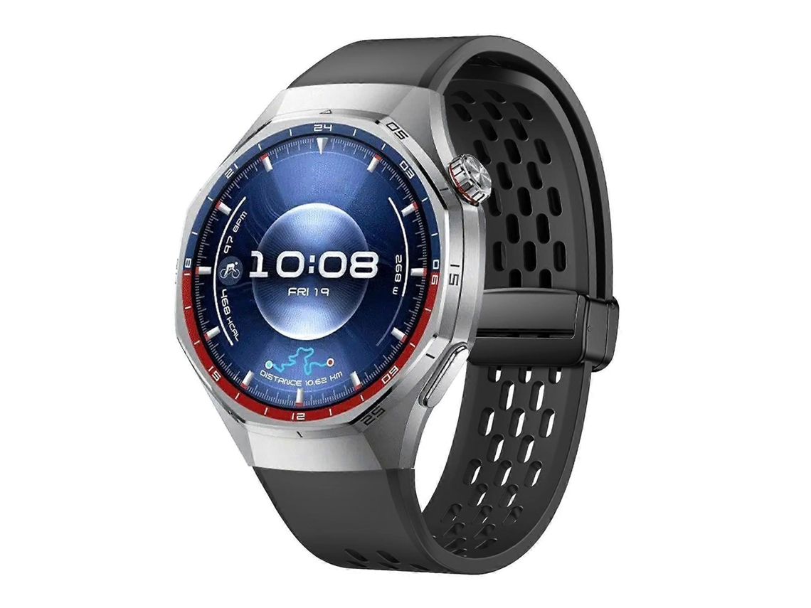 Pulseira Dobrável De Silicone Preta Com Furos E Fecho Magnético Para Huawei Watch Gt 6 Pro