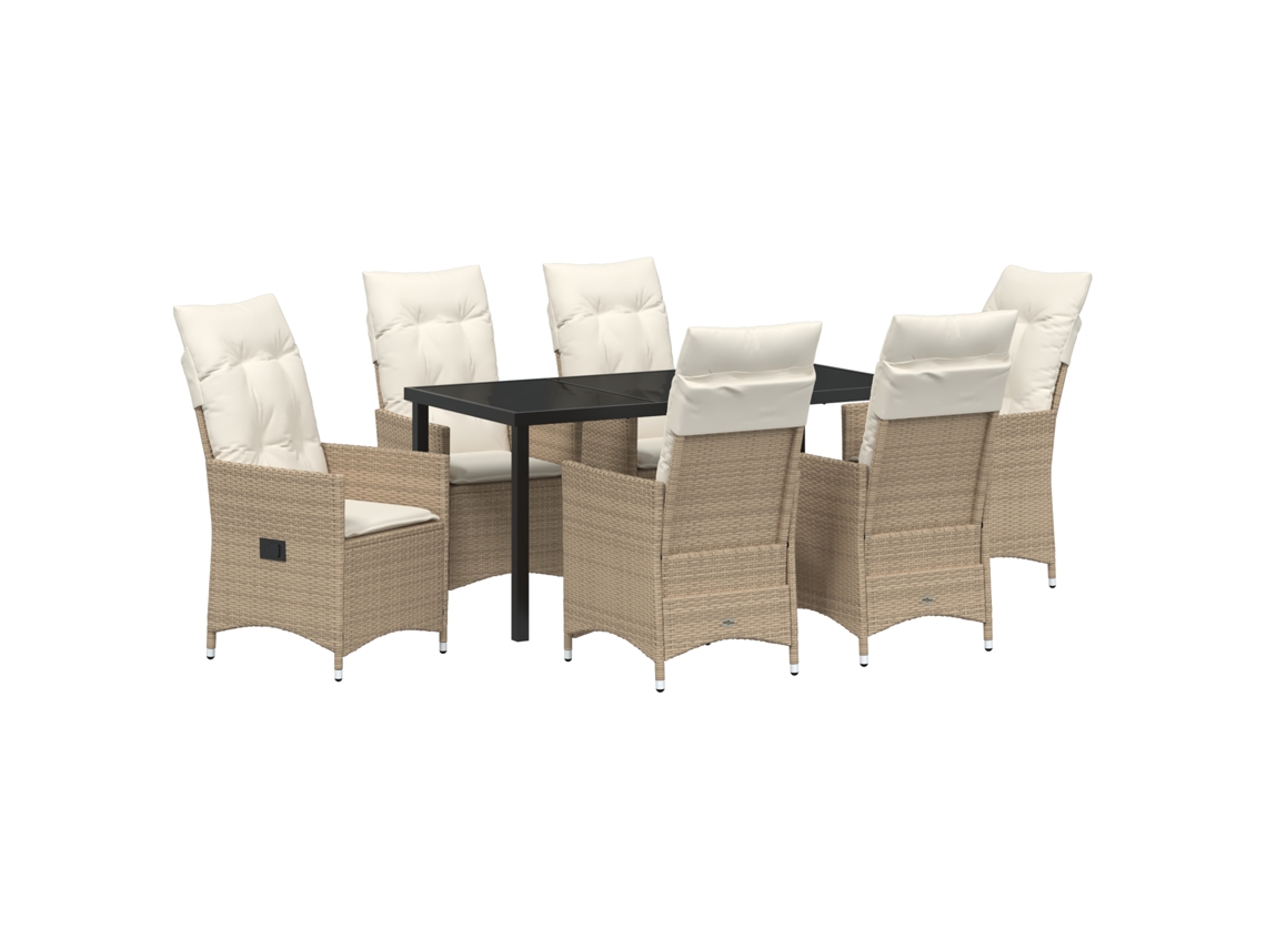 Conjunto 7 De Jantar De Jardim Com Almofadas Vidaxl, Poliratan Bege