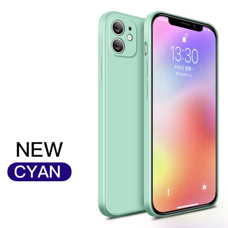 Capa Quadrada De Silicone Líquido (ciano) Para Iphone 12 Mini