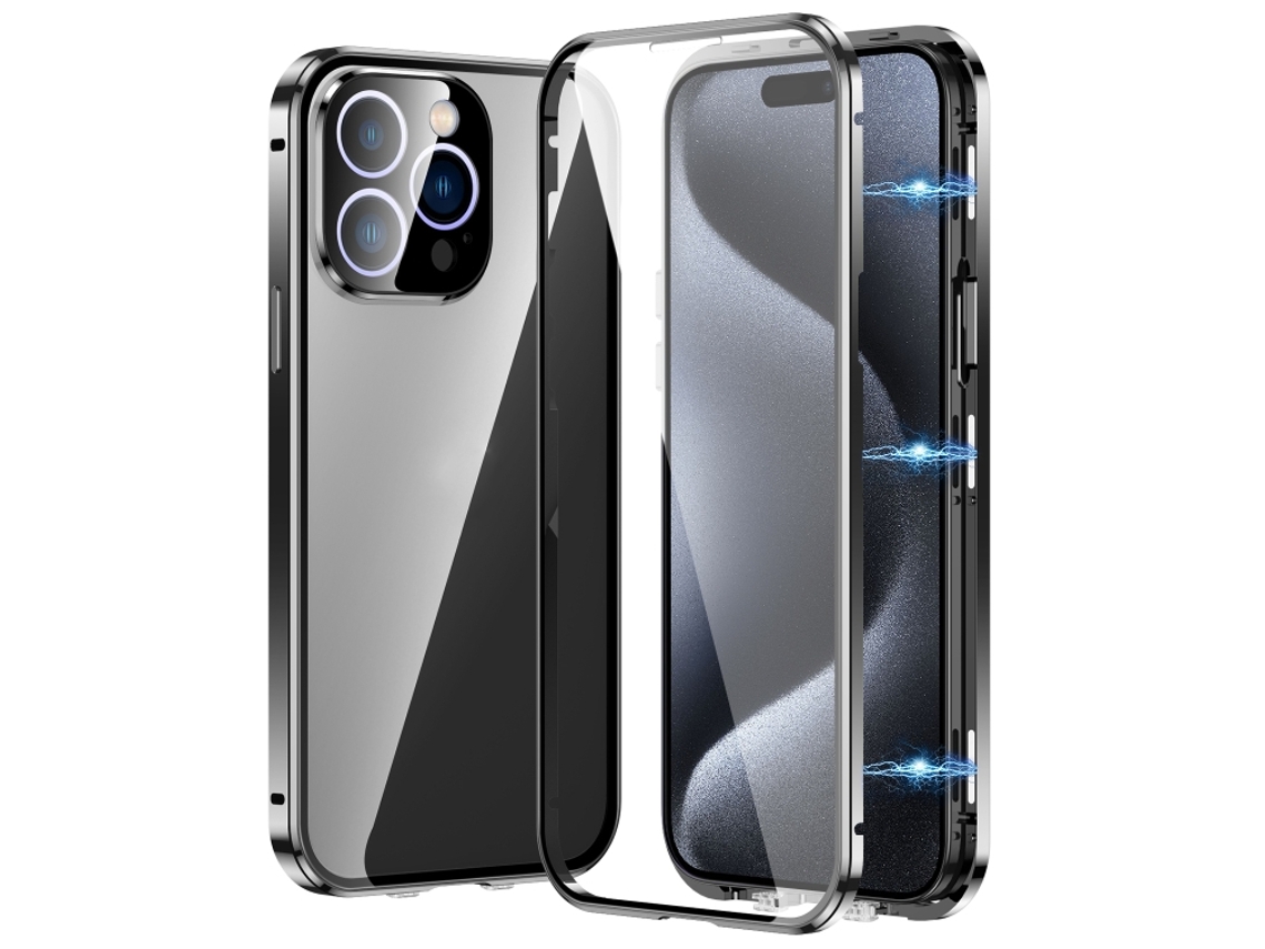 Capa De Vidro Temperado Hd Para Iphone 15 Pro Max - Fecho Magnético Duplo