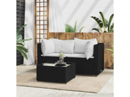 Vidaxl 3 Pcs Conjunto Lounge De Jardim C/ Almofadões Vime Pe Preto