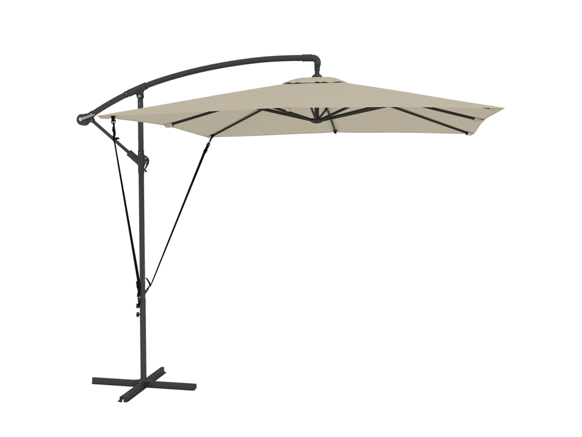 Guarda-sol De Braço Articulado, Guarda-sol De Jardim Para Exterior, Cobertura Ajustável, 8 Varetas, Base Em Cruz E Manivela, 2,5 X 2,5 M, Cáqui