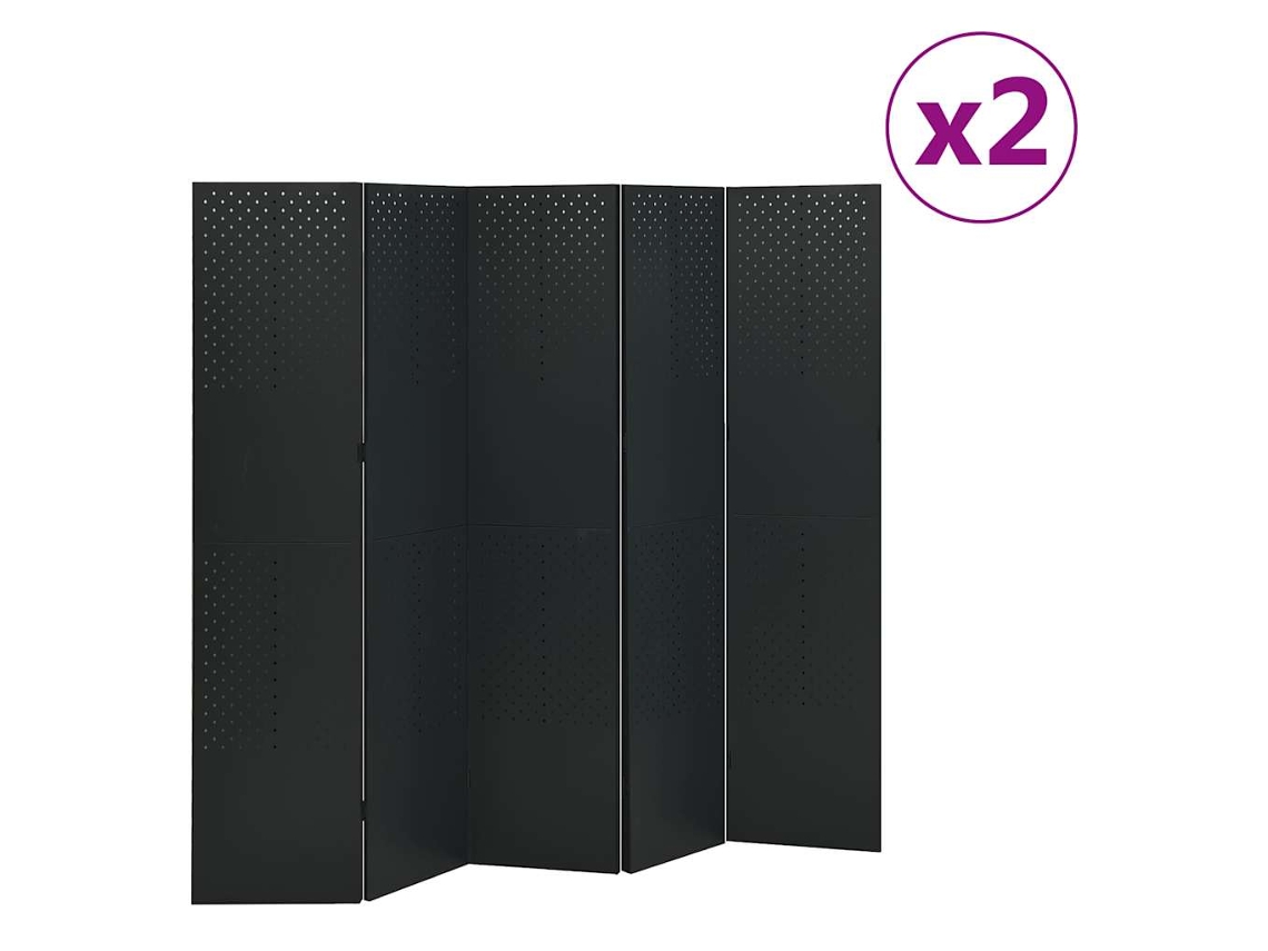 Vidaxl Divisórias/biombos Com 5 Painéis 2 Pcs Aço 200x180 Cm Preto