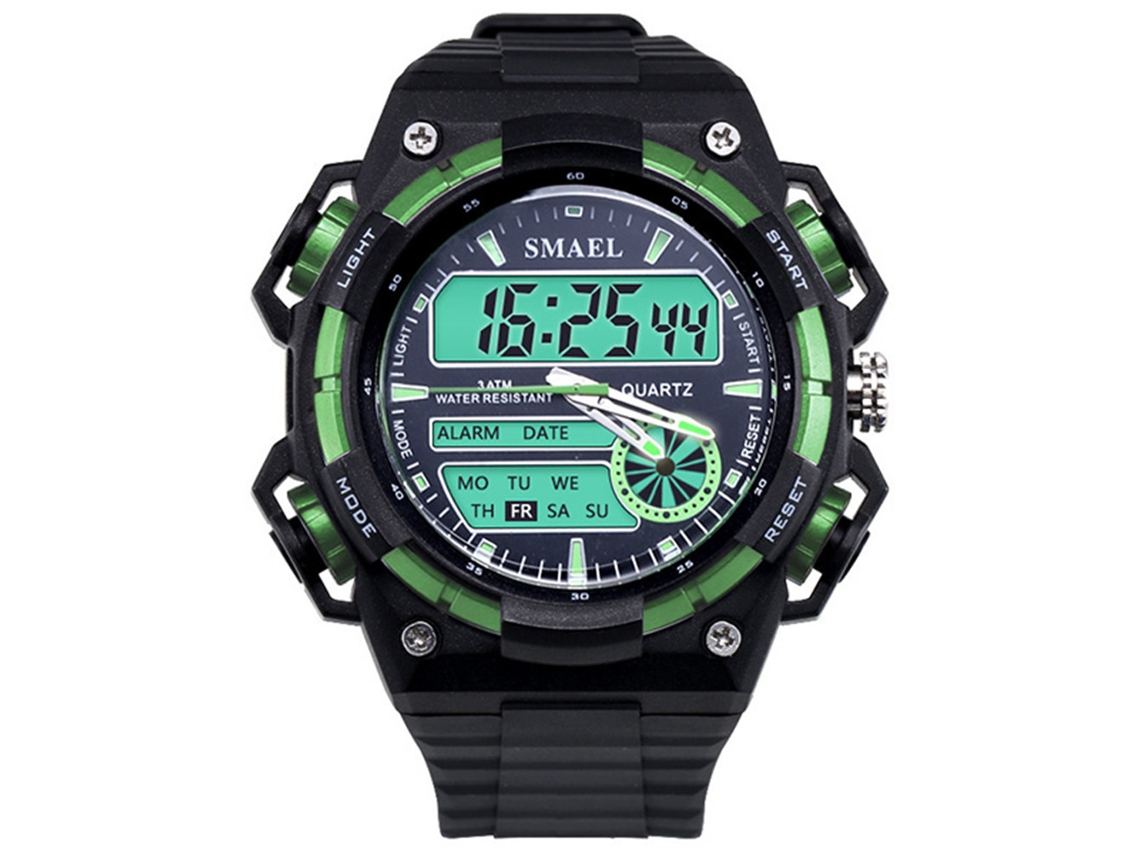 Relógio Sport Masculino Impermeável de Quartzo Led com Alarme e Calendário Verde