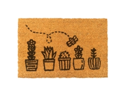 Capacho De Coco Relaxdays, Folhas, 60x40cm, Antiderrapante, Resistente A Intempéries, Interior/exterior, Natural