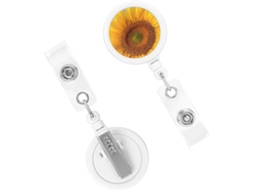 Porta Crachá Retrátil Resistente, Com Desenho Girassol, Na Cor Amarelo Dourado, Com Clipes