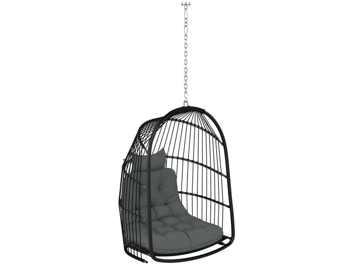Cadeira Suspensa Cinza Escuro, Rattan, Dobrável, 150kg.-okc