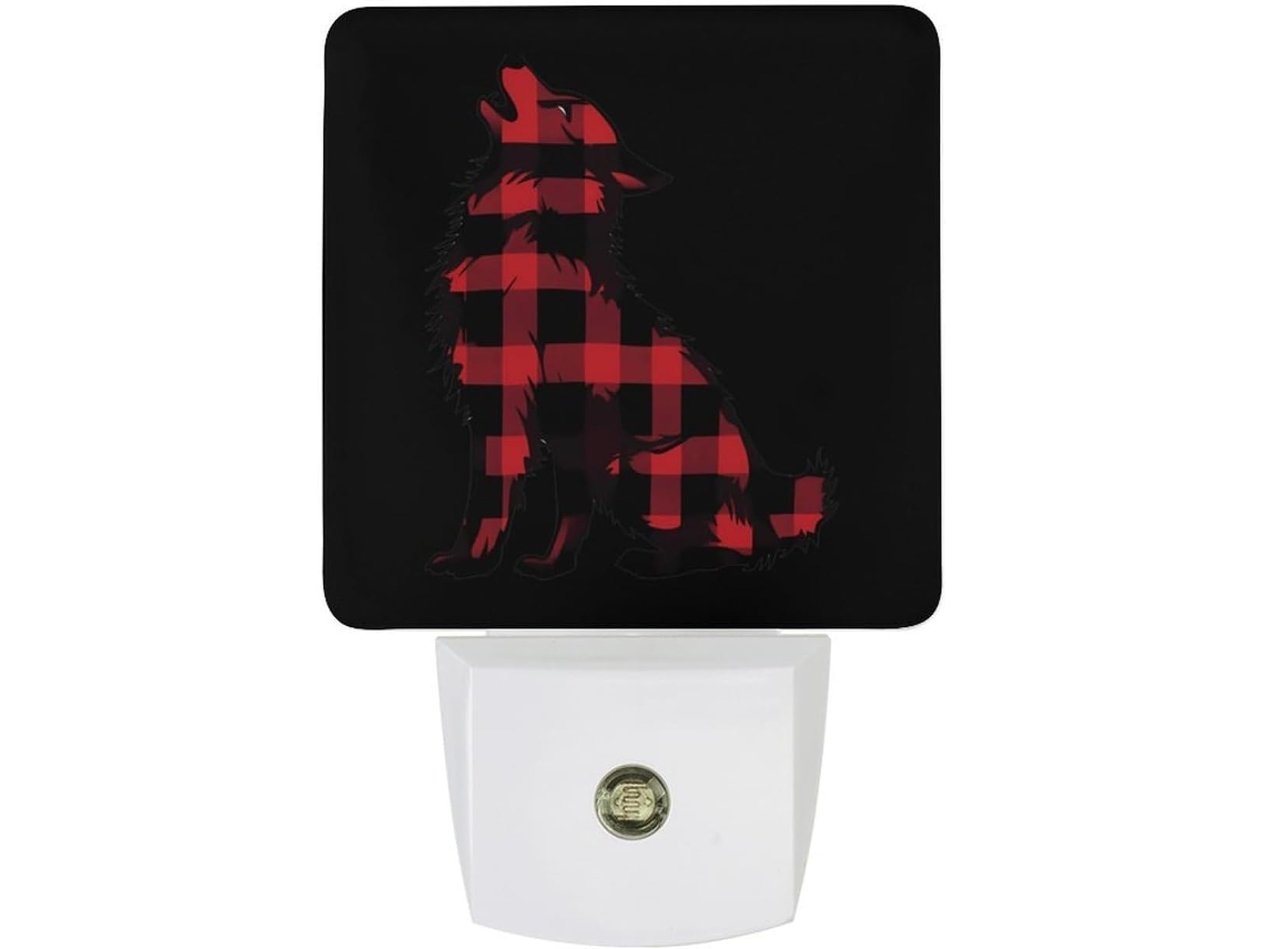 Luz Noturna Led Com Estampa De Lobo Xadrez Búfalo E Sensor Crepuscular