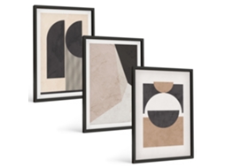 Conjunto De Pinturas Formas Abstratas Bege Marrom Espelharte (3 Peças 40x60 Cm)