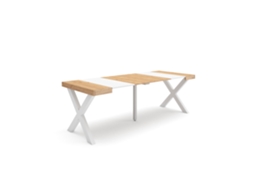 Mesa Consola Extensível, 222x90x77cm, Para 10 Pessoas, Pés De Madeira, Carvalho E Branco