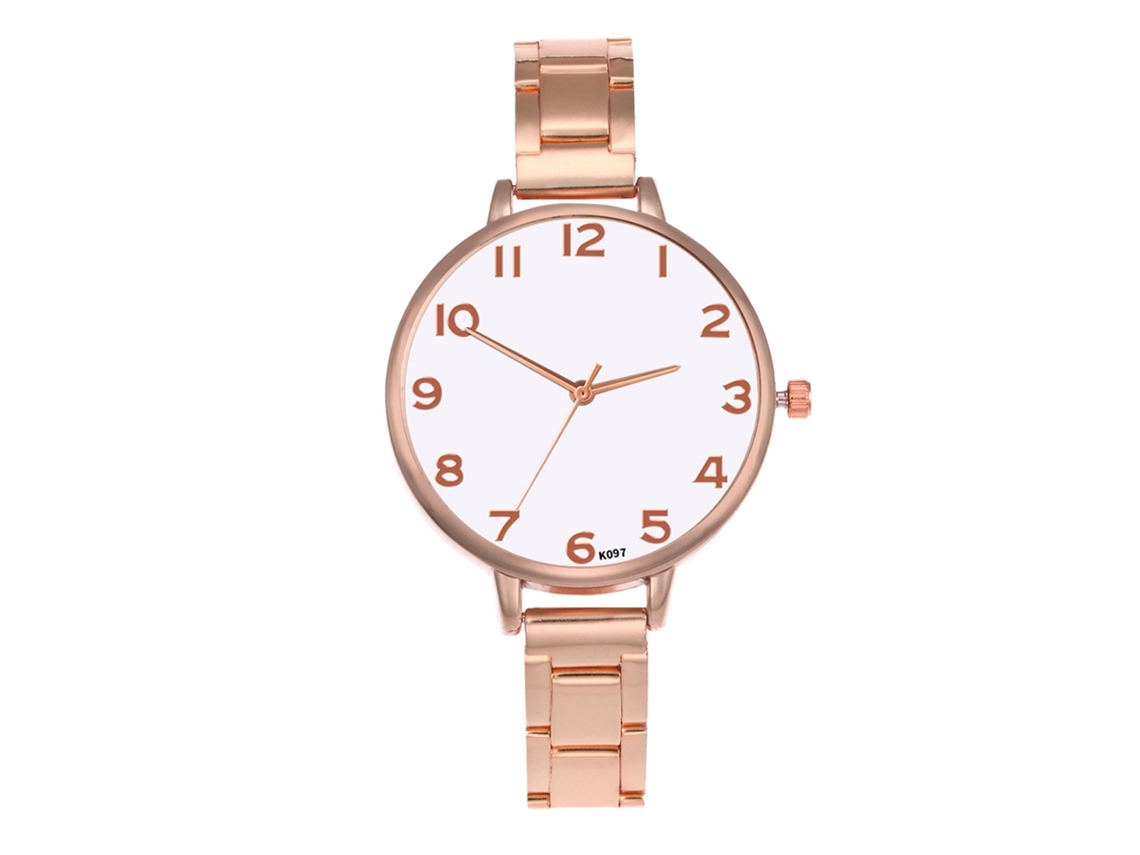 Relógio de Pulso Feminino de Moda com Pulseira de Aço Quartzo Ouro Branco