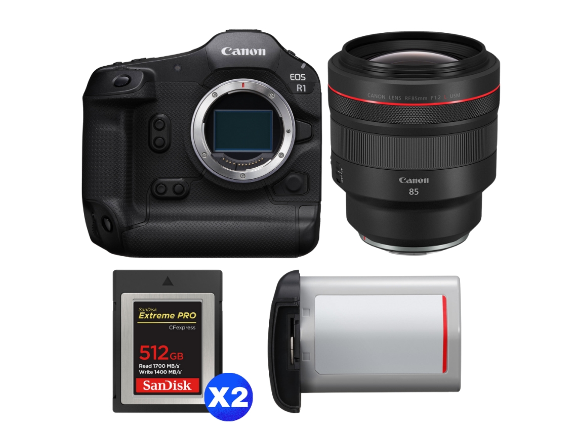 Eos R1 + Rf 85mm F/1.2 L Usm + 2 Sandisk 512gb Extreme Pro Cfexpress Type B + Canon Lp e19 + Ebook “20 Dicas para Fotos Que Impressionam” CANON