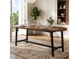 Mesa 180×80×75cm Cantos Arredondados Pés Metálicos Estilo Simples Tom Nogueira Para 6 A 8 Pessoas