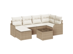 Conjunto 7 Sofá Modular Exterior Vidaxl Bege Vime Pe (55 X 55 X 37 Cm)