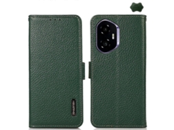Capa De Celular Khazneh Com Rfid E Couro De Lichia Com Ímã Lateral Para Honor 400