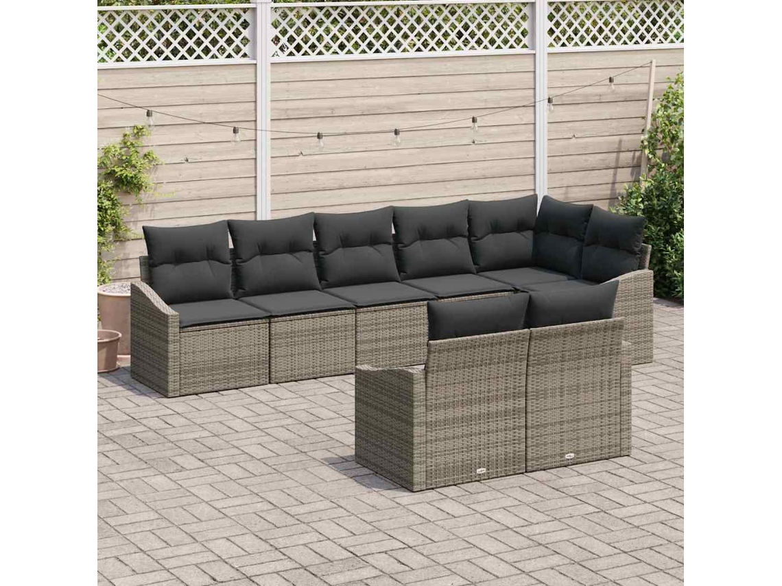 Vidaxl Conjunto De Sofás Com Almofada 8 Pcs Cinzeto Vime Pe