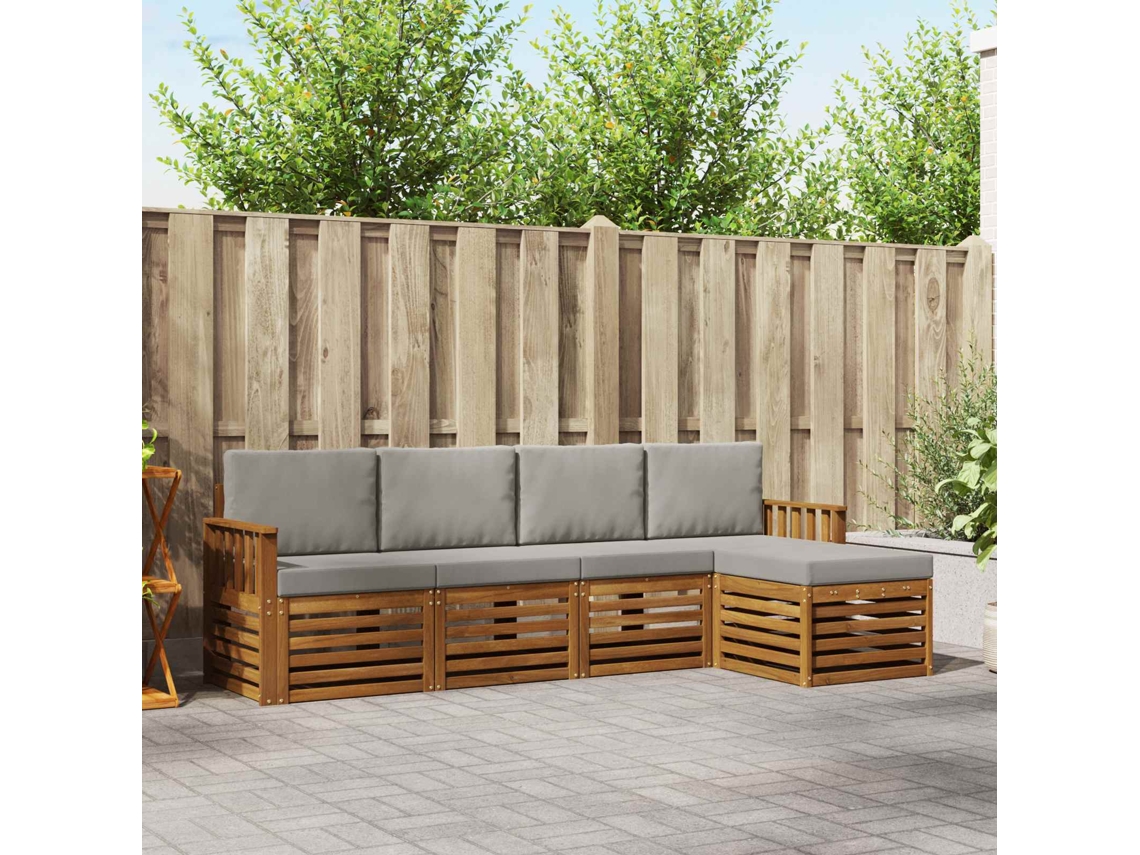 Vidaxl Conjunto De Sofás Para Exterior 5 Unid. Cinza Natural E Claro