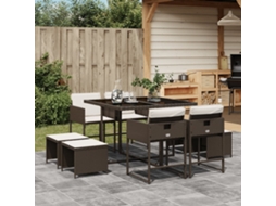 Conjunto 9 Peças Jantar P/ Jardim C/ Almofadões Vime Pe Marrom Dkd Home Decor