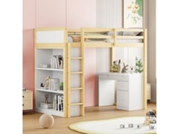 Cama Alta 90 X 200 Cm Com Armários E Escrivaninha, Cama Alta Multifuncional De Madeira.