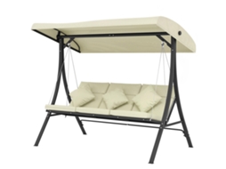 Baloiço de jardim 3 lugares com dossel ajustável, estrutura de aço, 202x115x168cm bege | S/MARCA