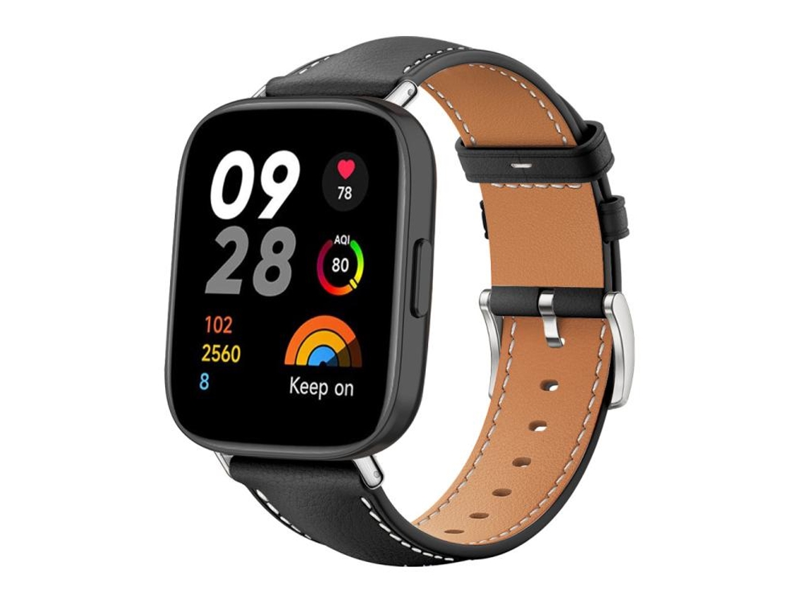 Bracelete Para Redmi Watch 3 - Couro Preto - Cabeça Chata (20mm) Preta