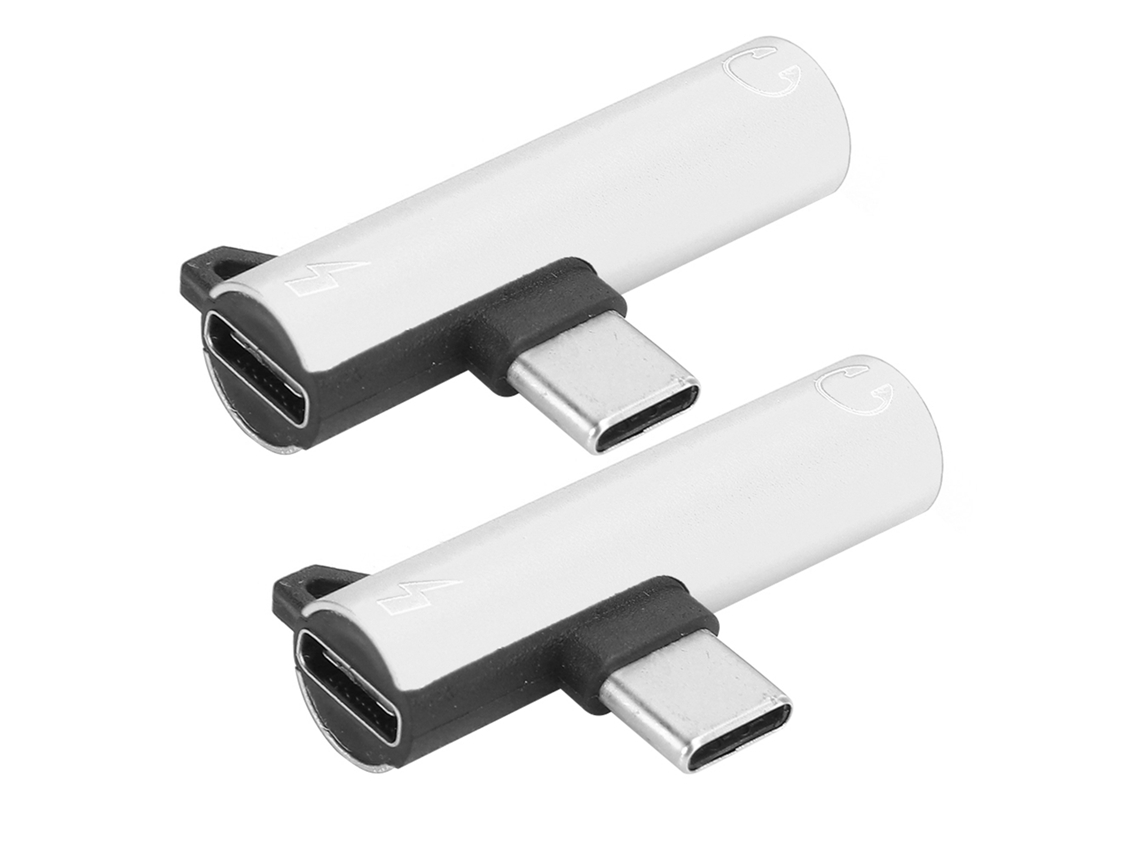 Mali 2pcs Adaptador Type c para 3.5mm 2 em 1 com Porta de Carregamento para Fones de Ouvido Prata