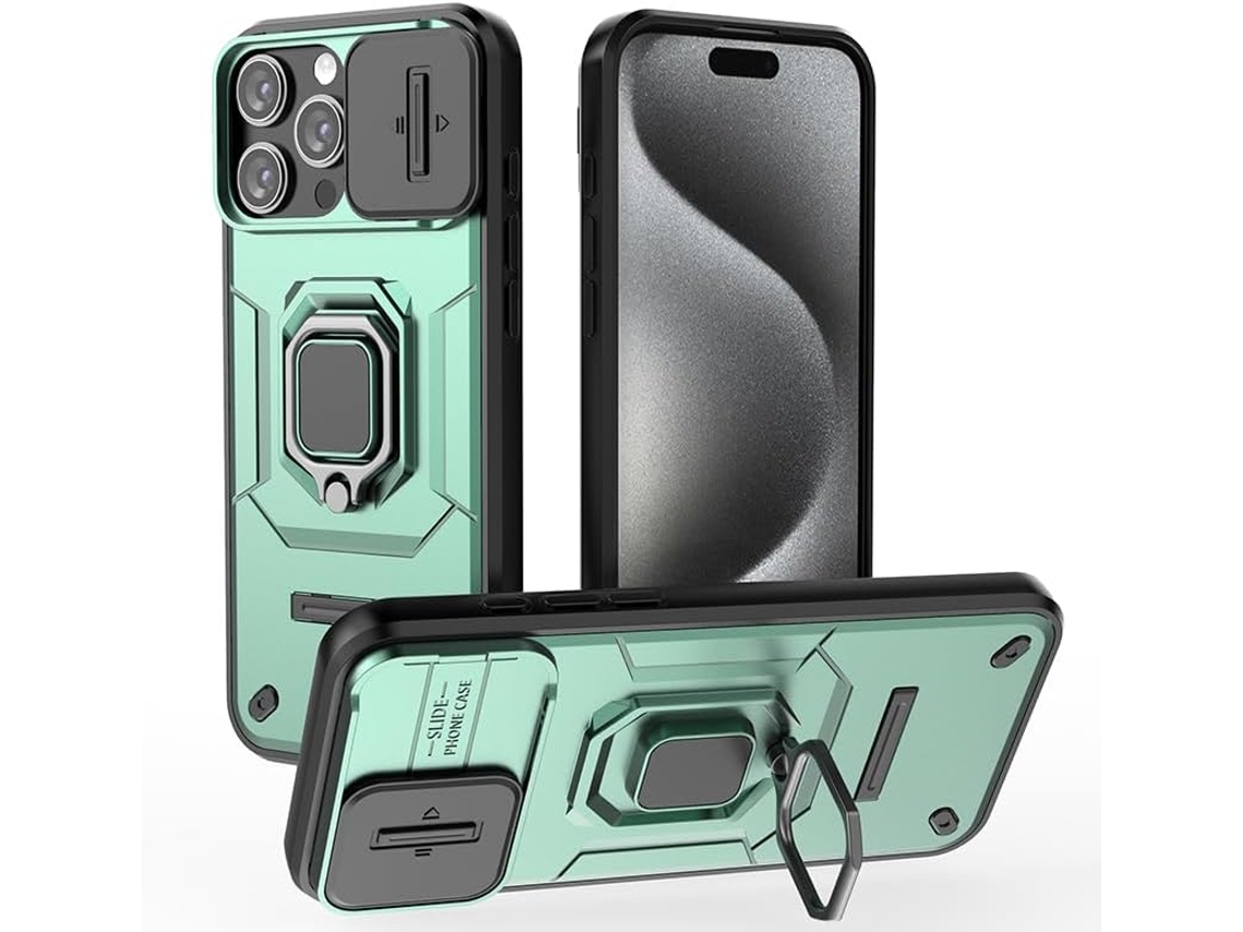 Capa Para Xiaomi Redmi 15c 5g 173, 16 Mm Com Suporte Para Carro, Janela Deslizante, Proteção Contra Impactos, Estilo Militar, Verde