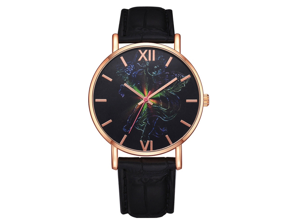 Relógio de pulso feminino casual Lvpai, liga de ouro rosa com movimento de quartzo preto.